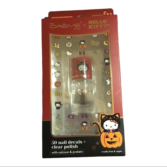🎃 NIB Limited Edition the crème shop X Hello Kitty Nail Decals & Clear Polish - Picture 1 of 4